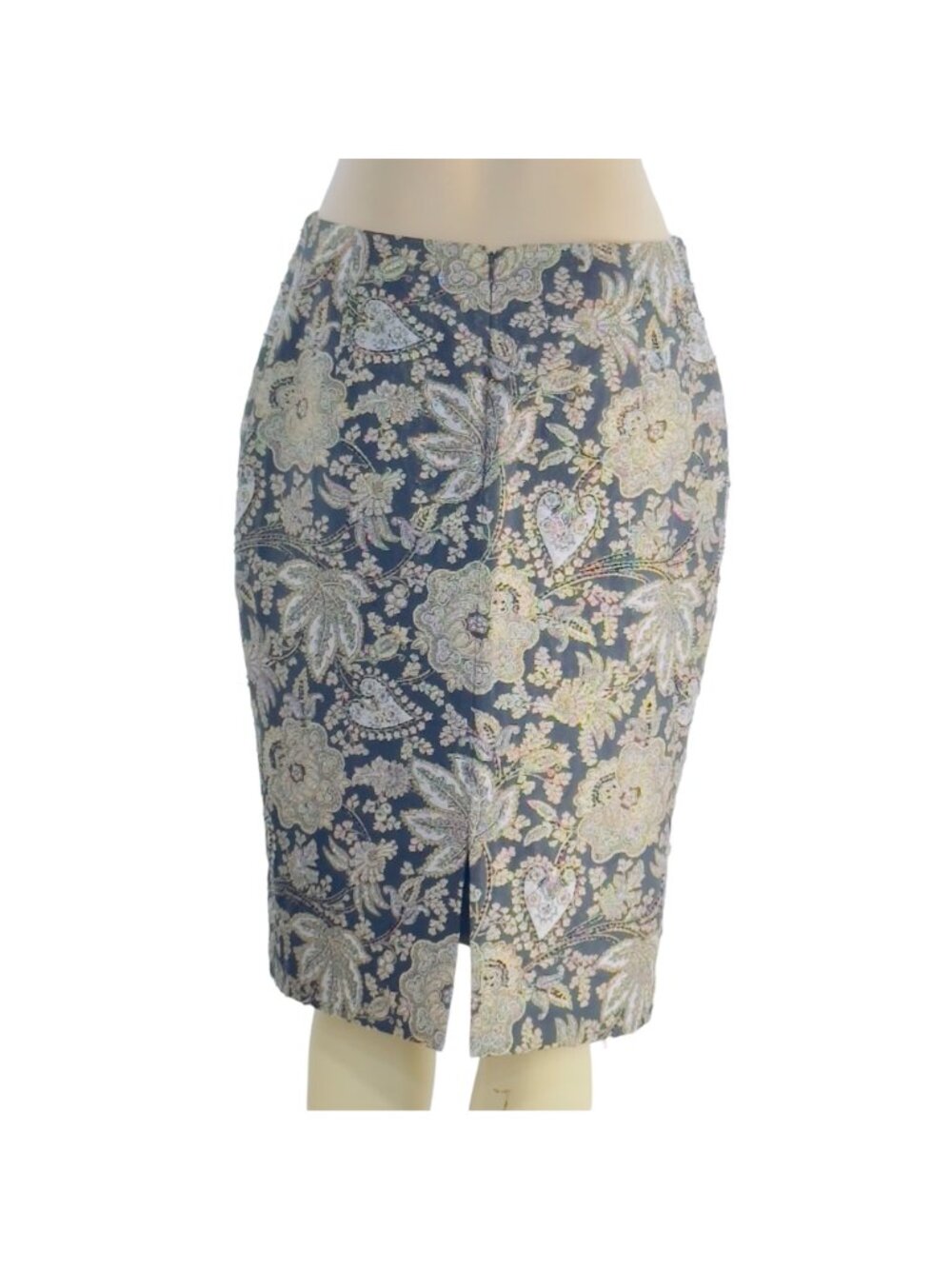 CARMEN MARC VALVO SIGNATURE Womens Skirt Black Gold Sequined Brocade Pencil Sz 8 - Picture 5 of 12